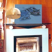 Fireplace Surround with Panelling, built-in: automotive lacquer w/ stainless ste