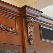Media Unit (detail), built-in: stained cherry with carved accent.