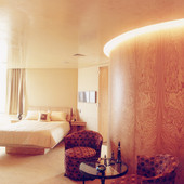 Paneled Wall, built-in: Japanese Ash veneer, clear natural finish.