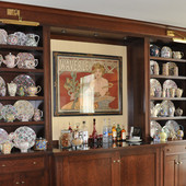 China Cabinet, built-in: marble, stained cherry.