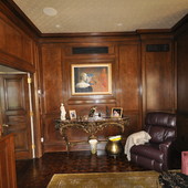 Paneled Room, built-in: stained cherry, console: "antiqued" gold leaf effect.
