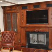 TV Cabinet with Fireplace Surround and Bar, built-in: granite, stained glass, st
