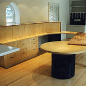 Desk, built-in: Natural Maple with black lacquer and granite.